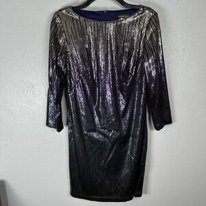Tadashi Shoji Mini Dress Size 4 Purple Gold Sequin 3/4 Sleeve Party Homecoming
